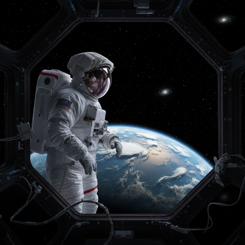 Astronauta contemplando a Terra do espaço — missão Artemis II