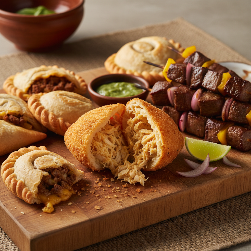 Coxinha brasileira e comidas de rua sul-americanas